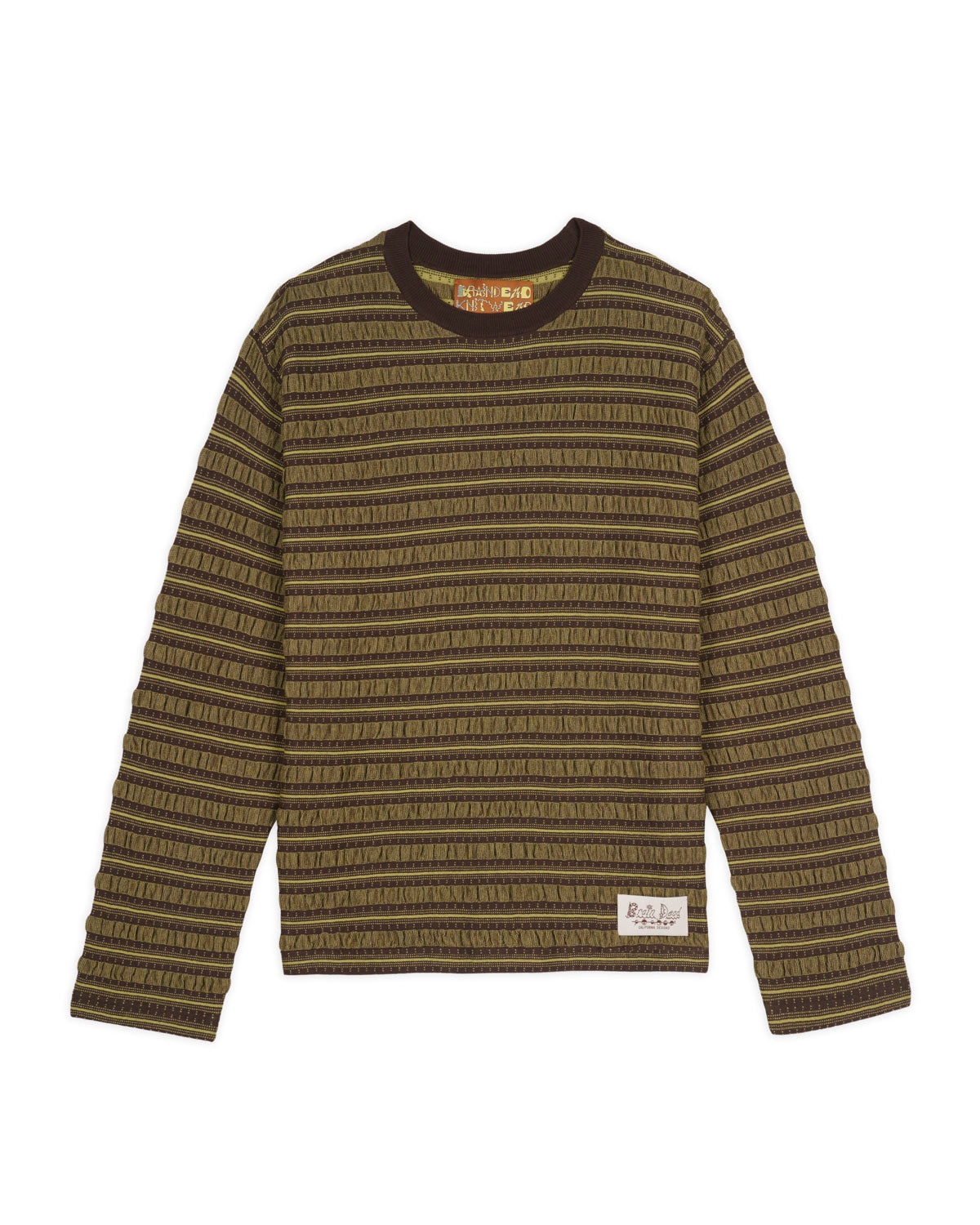 Puckered Stripe Long Sleeve Top - Green - 1