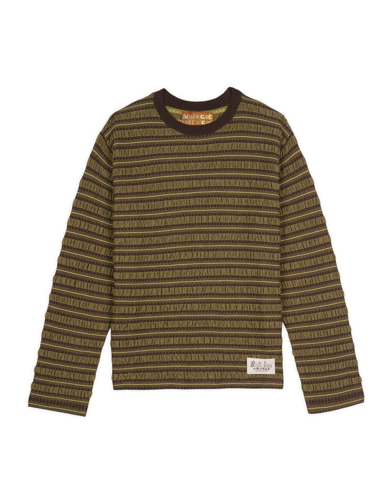 Puckered Stripe Long Sleeve Top - Green 1