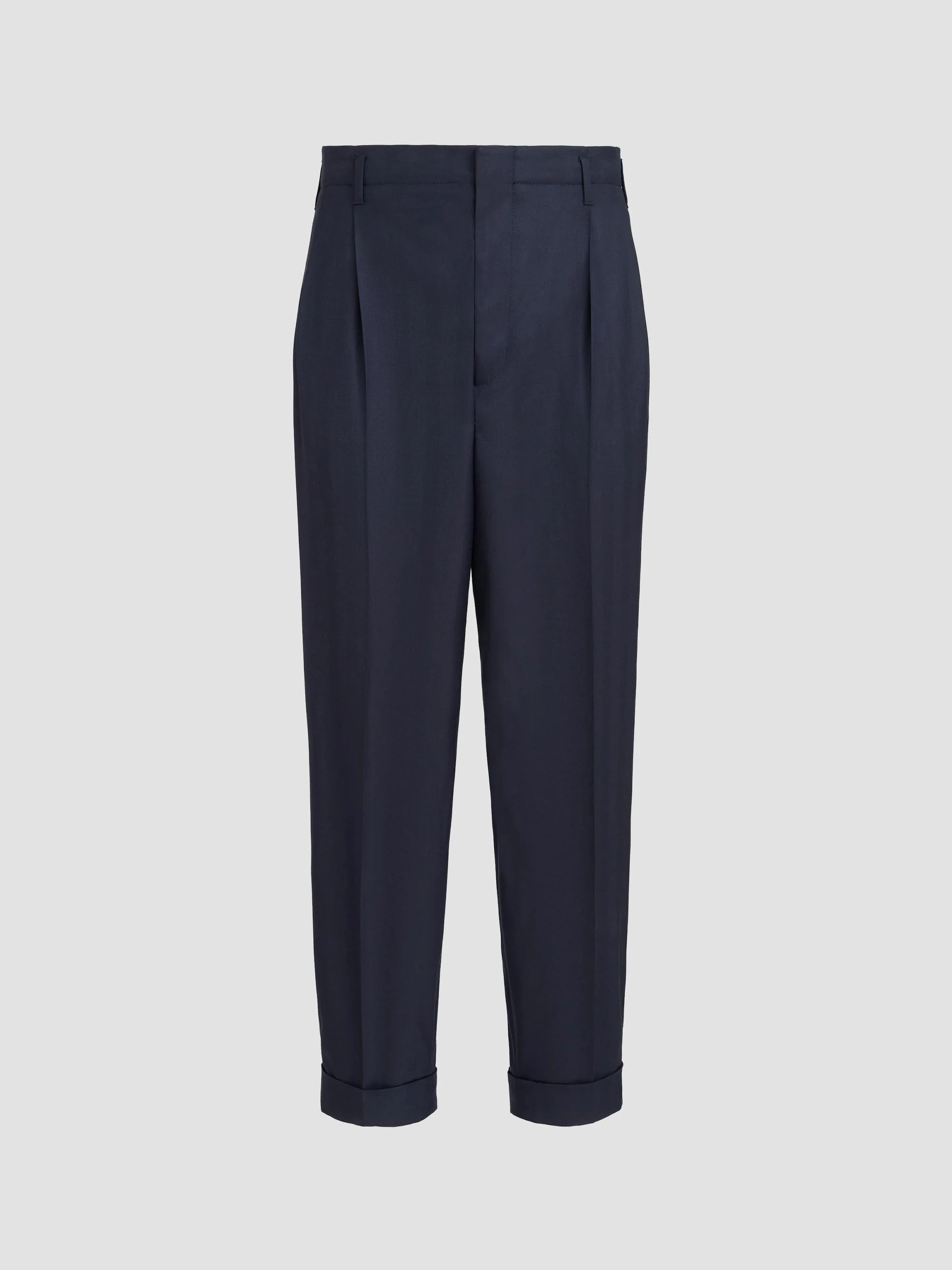 Men's Virgin Wool Chevron Trousers with Double Pleats - Navy Blue - 1