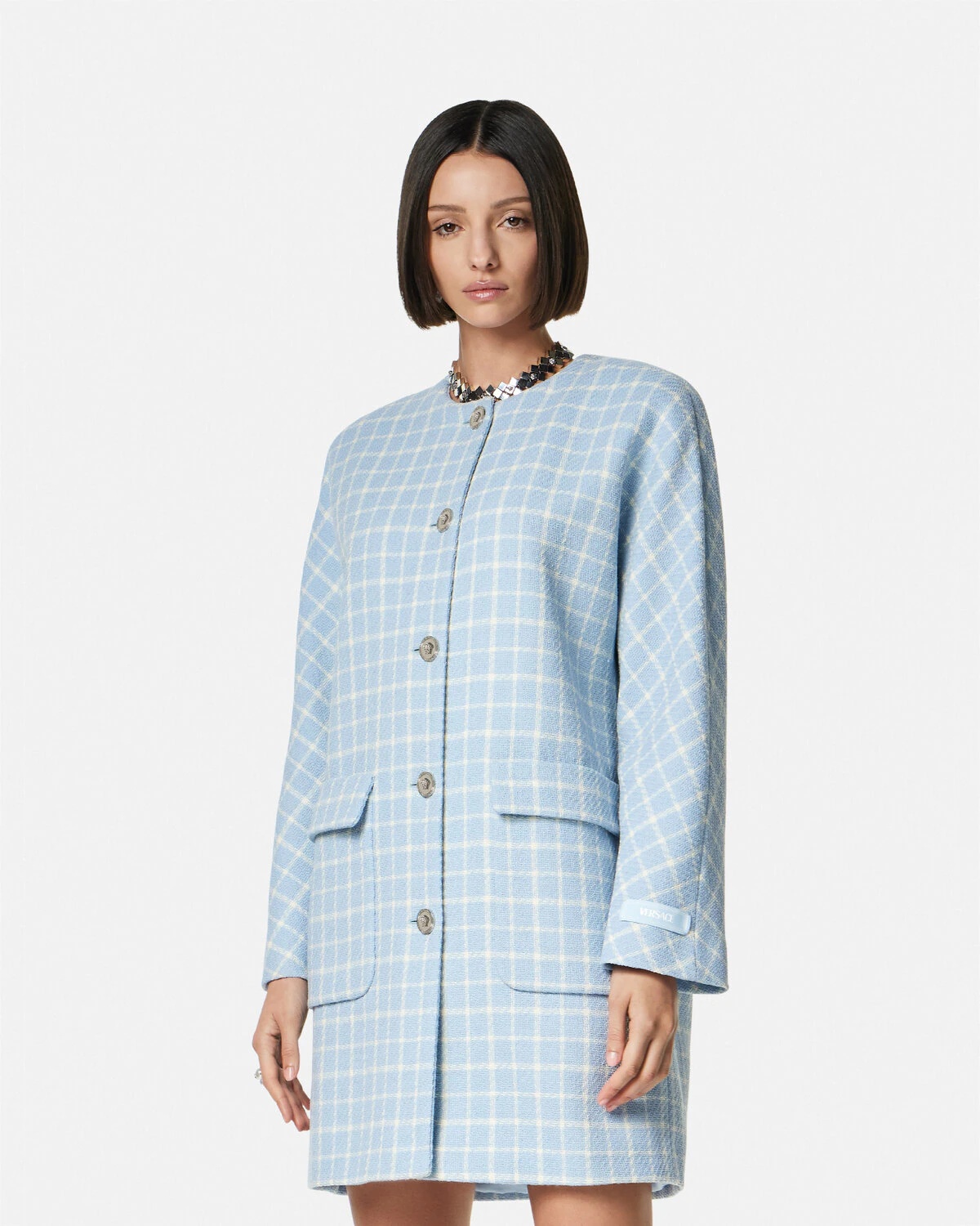 Contrasto Tweed Round Collar Coat - 4