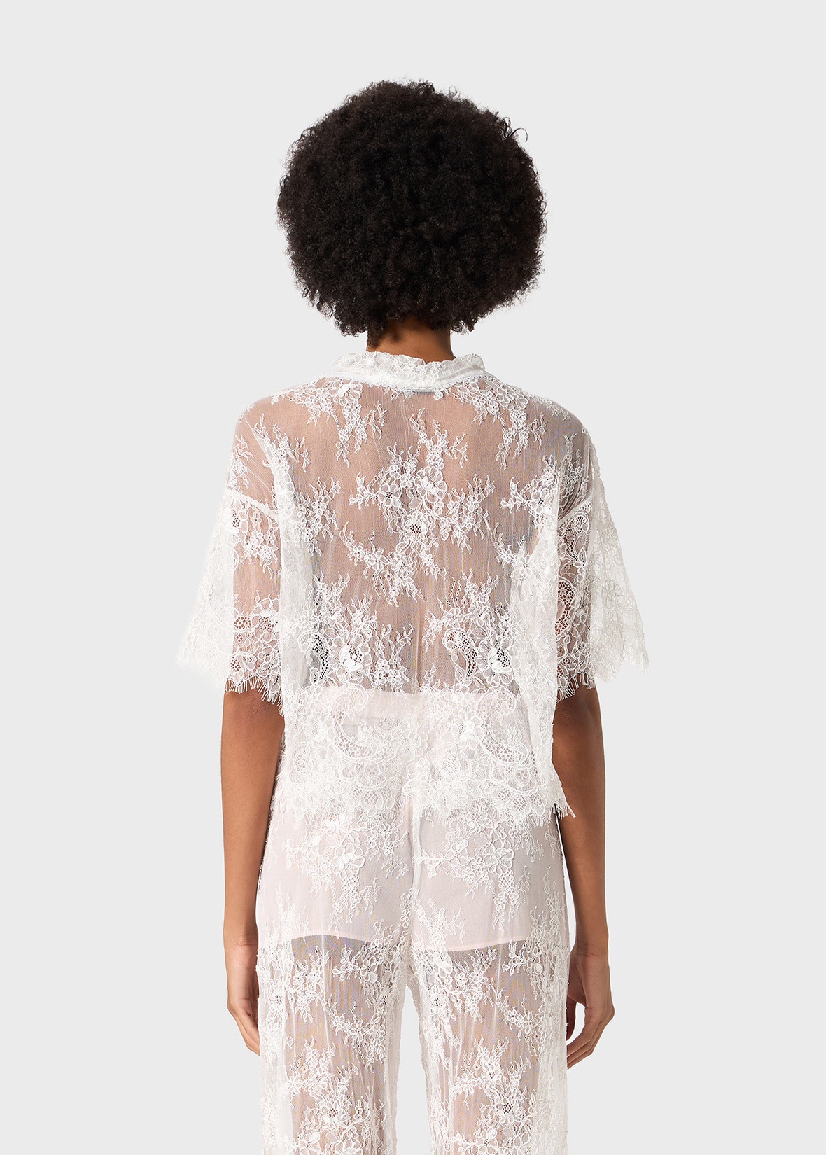 BOXY SHIRT IN RÉBRODÉ LACE WITH FEATHER POMPONS - 4