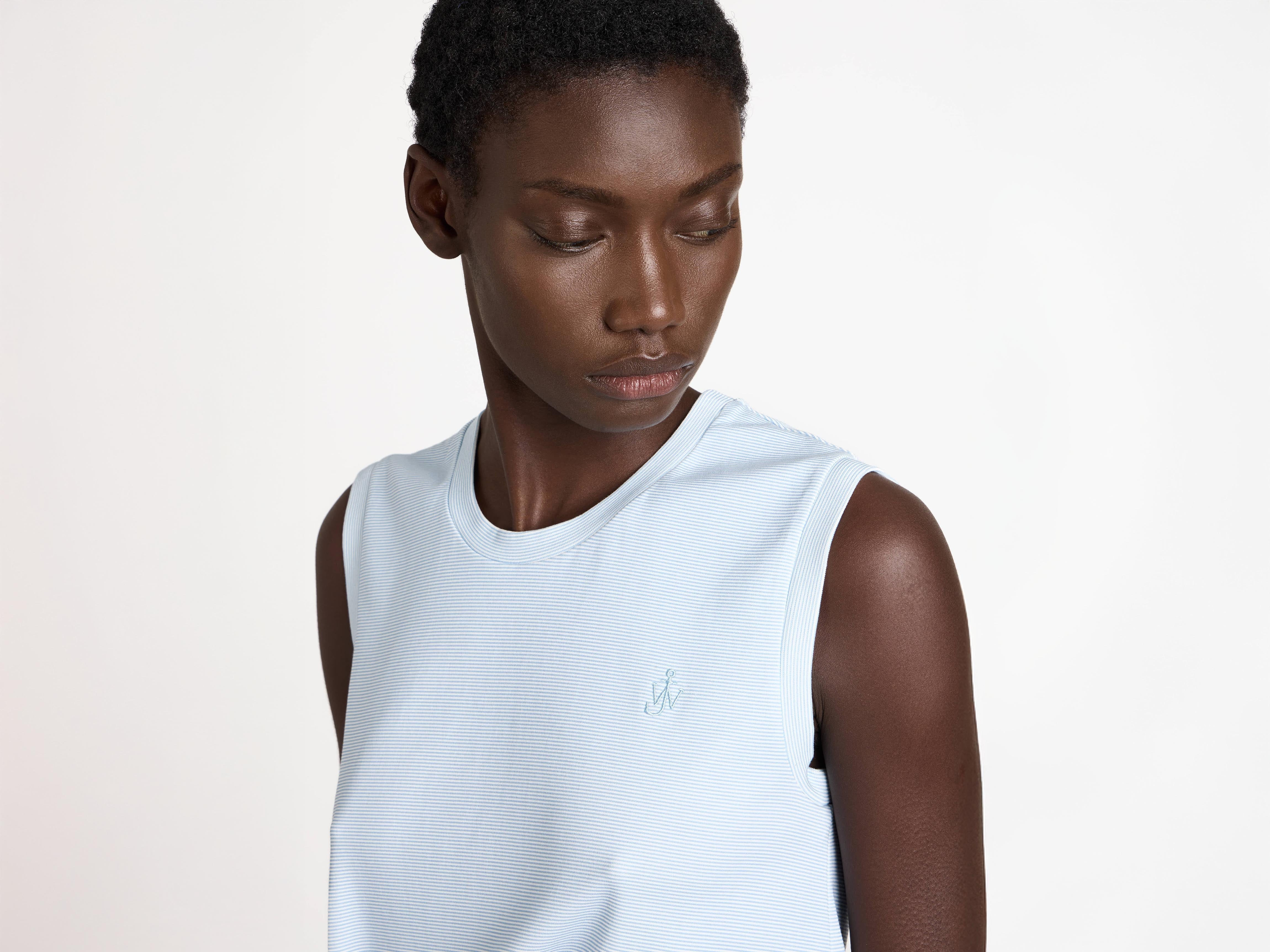 HEM KNOT TANK TOP IN WHITE & BLUE - 5