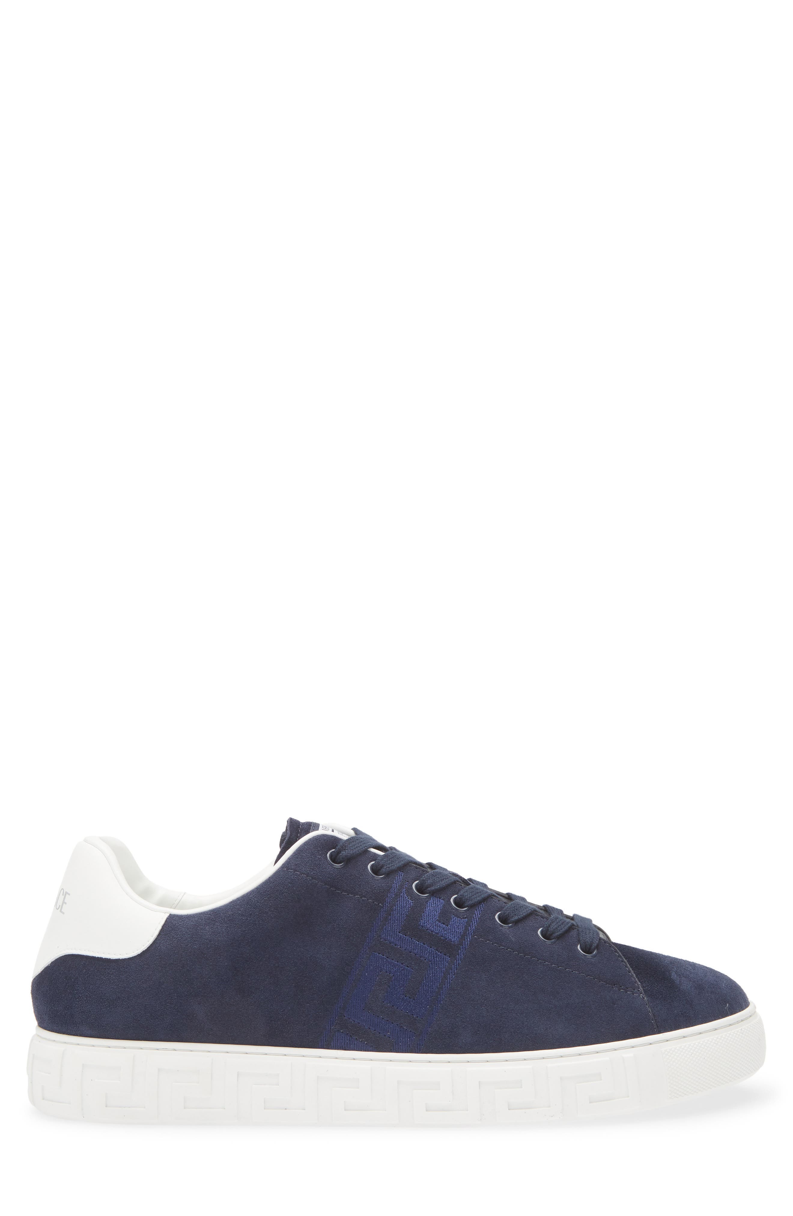 Versace Greca Suede Low Top Sneaker in Navy White at Nordstrom - 3