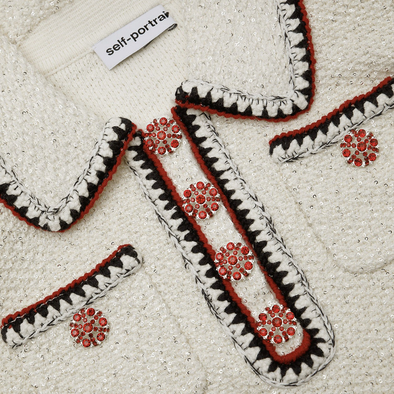 Cream Sequin Knit Top With Collar 5