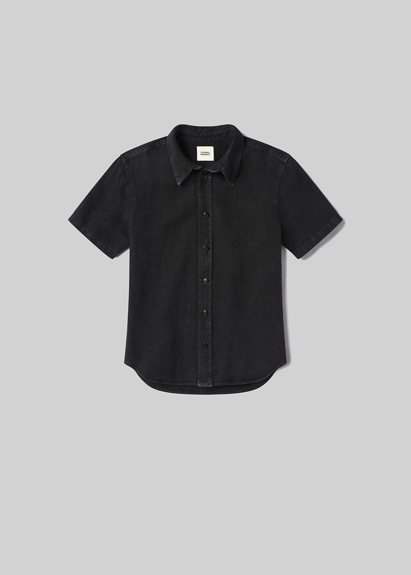 Cairo Short Sleeve Linen Shirt In Washed Black 1