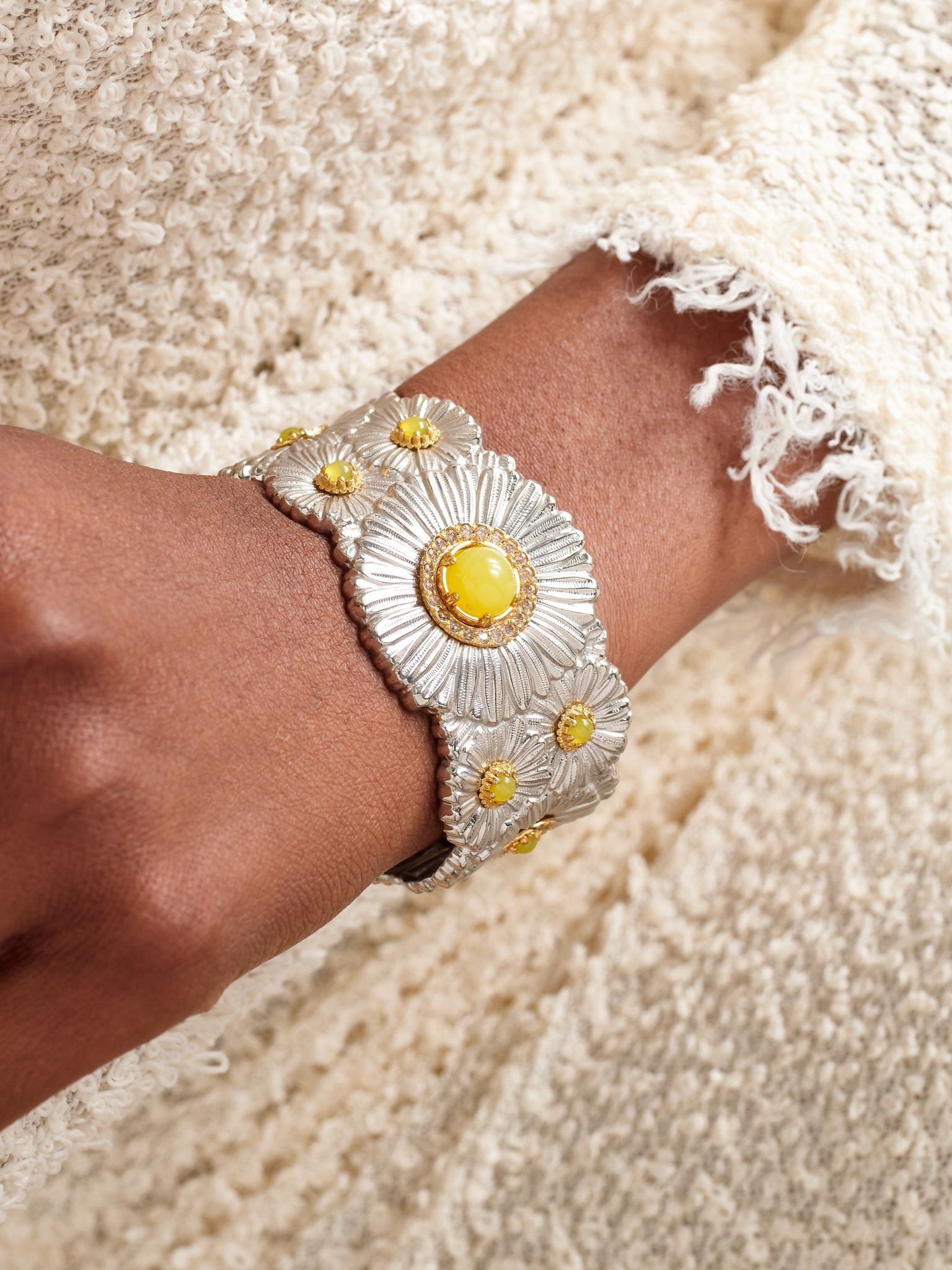 Blossoms Daisy sterling silver and gold vermeil, agatha and diamond cuff Silver - 2