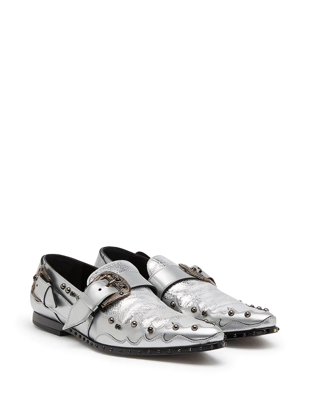 studded metallic-finish loafers - 2