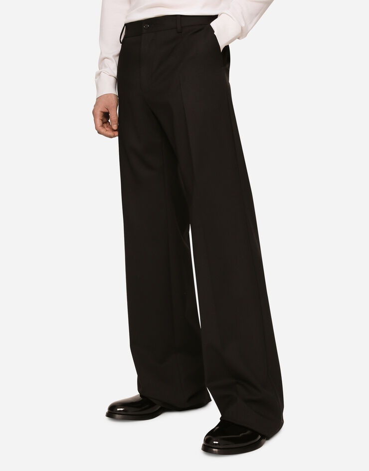 Stretch wool twill pants with wide leg - 4