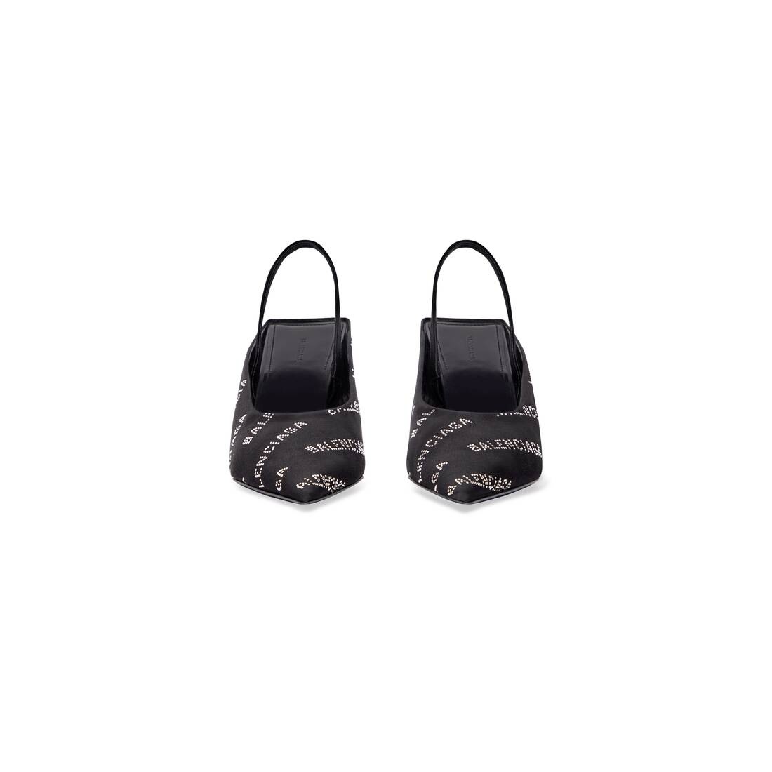 Women's Square Knife Slingback 80mm Mule With Rhinestones in Black - 3