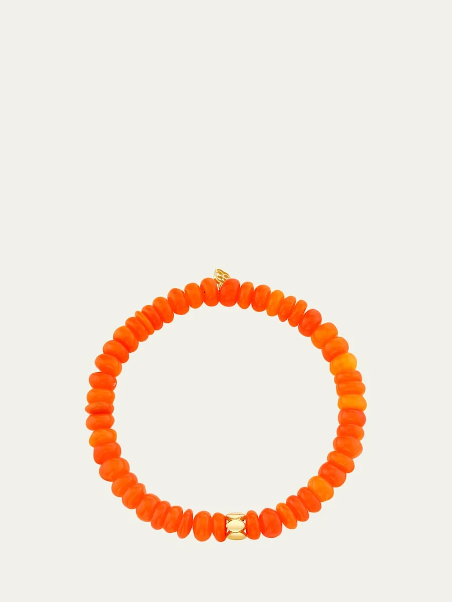 14K Marquise Rondelle on Orange Opal Stretch Bracelet - 1