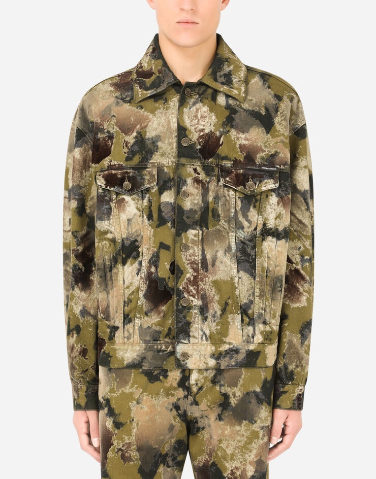 Flocked camouflage-print denim jacket - 1