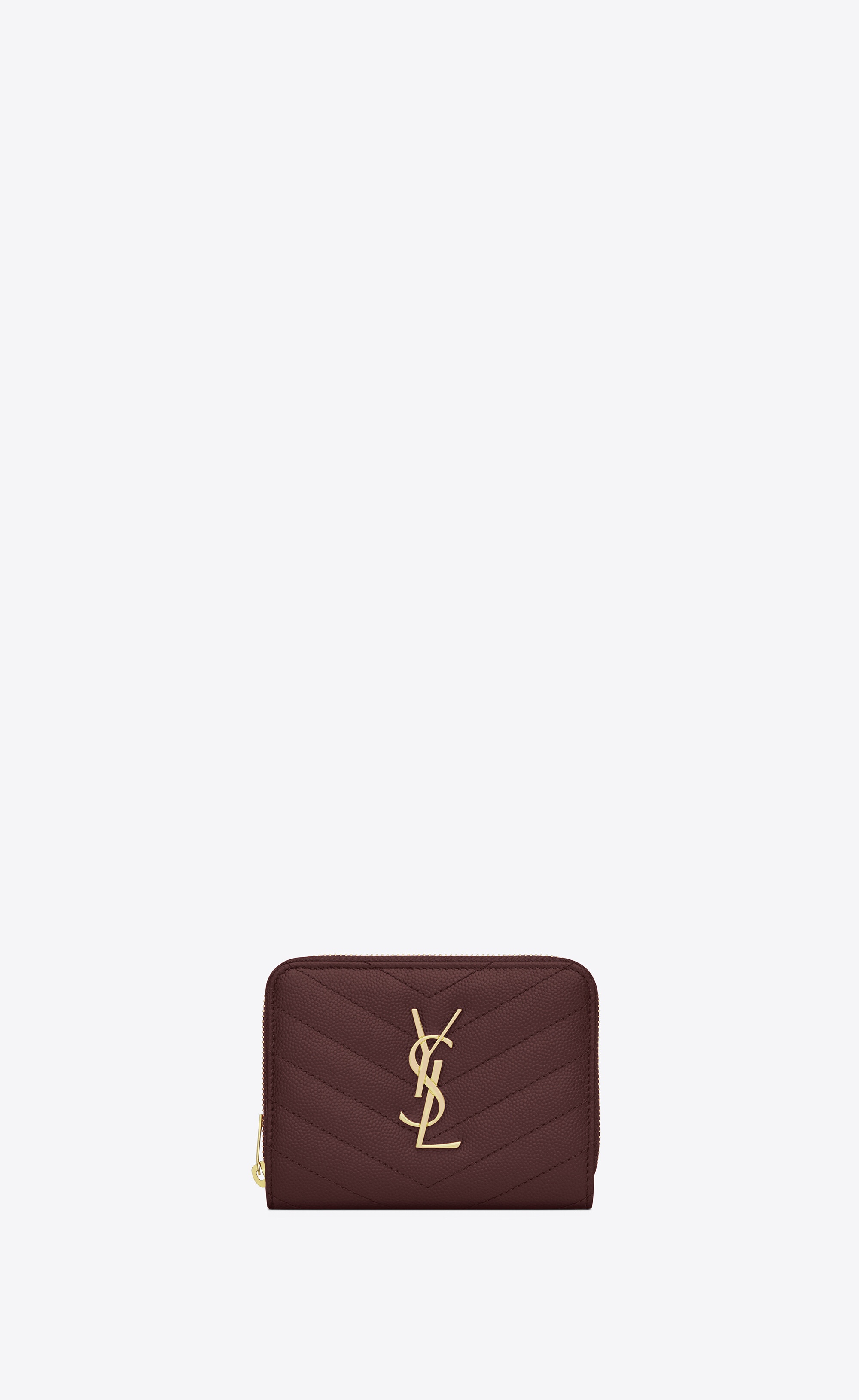 SAINT LAURENT monogram compact zip around wallet in grain de