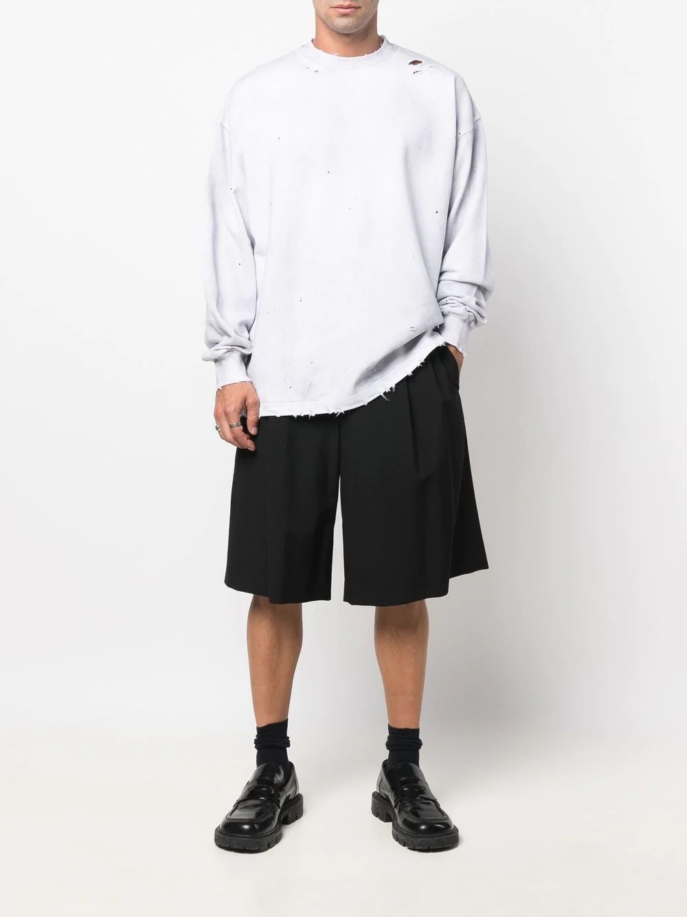 ripped crew-neck sweatshirt - 2