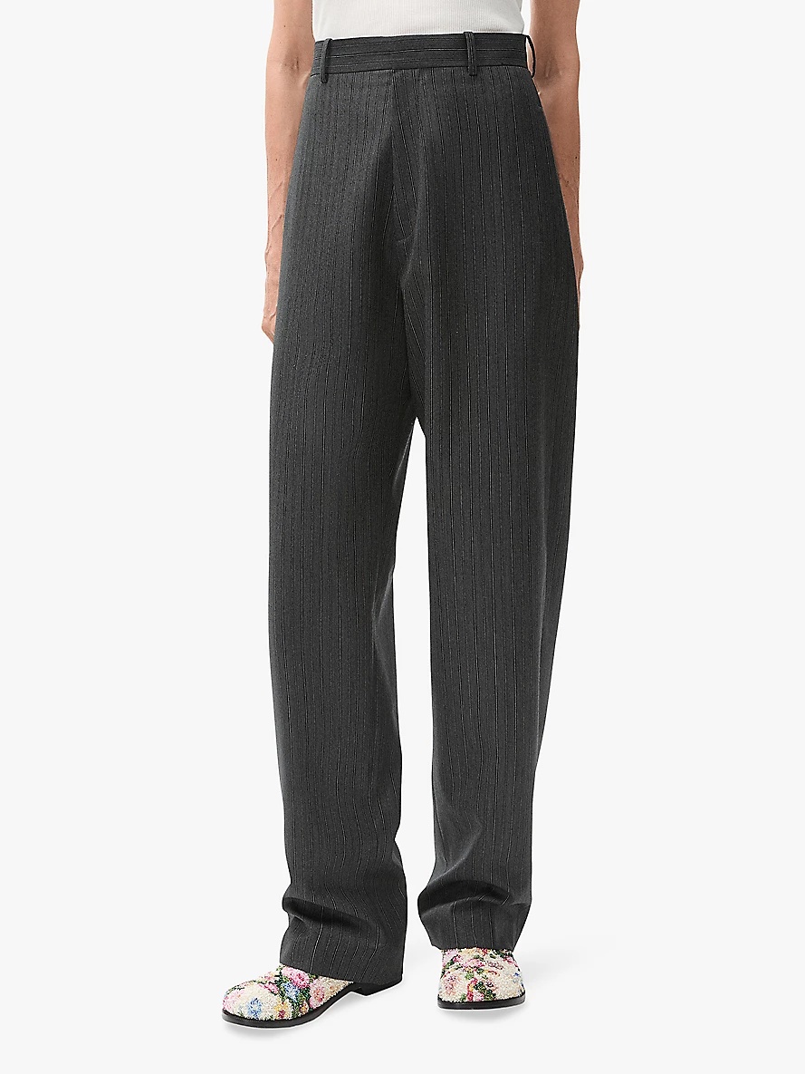 Pinstriped straight-leg mid-rise wool trousers - 3