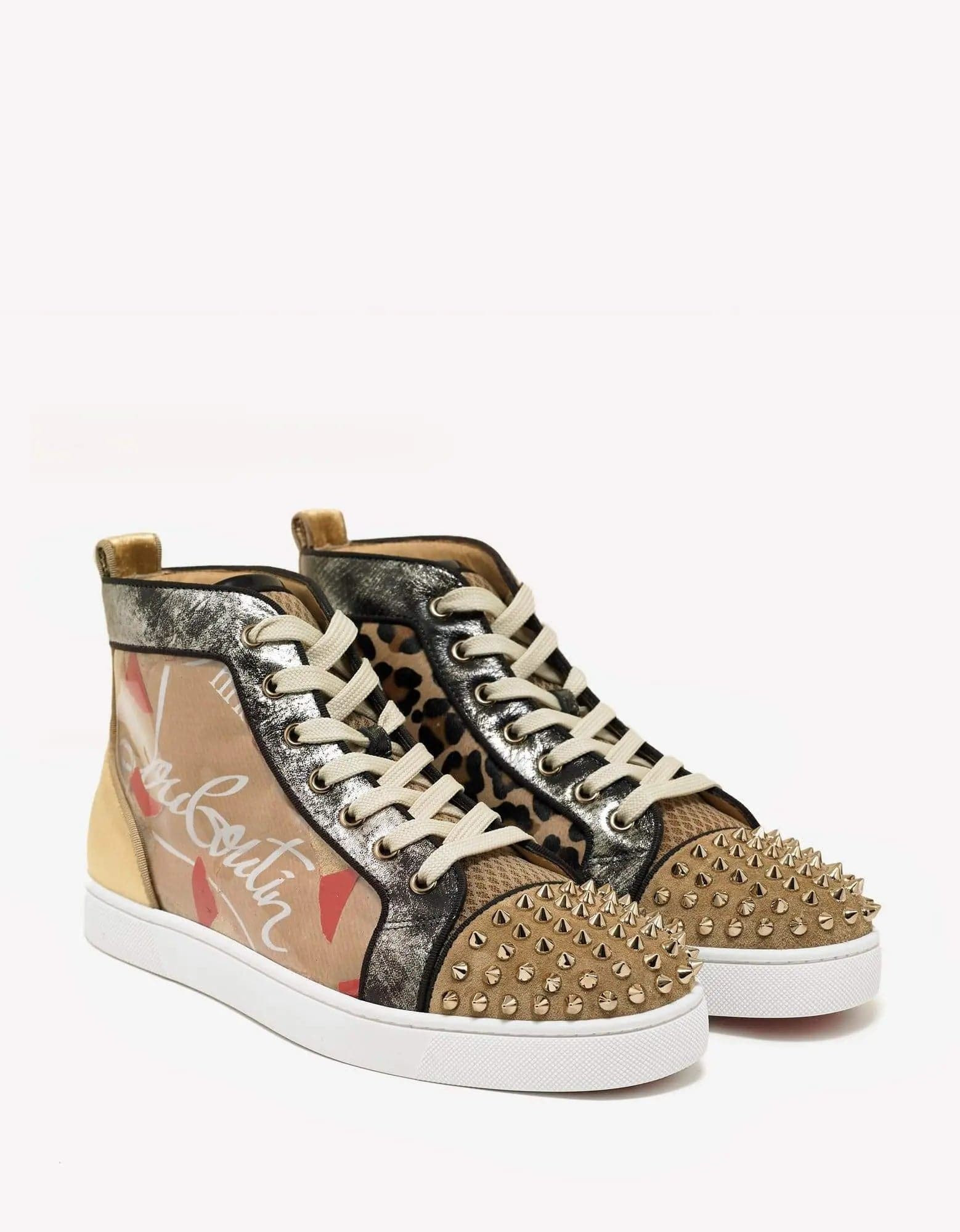 Christian Louboutin Lou Spikes Loubi Kraft Flat High Top Trainers - 1
