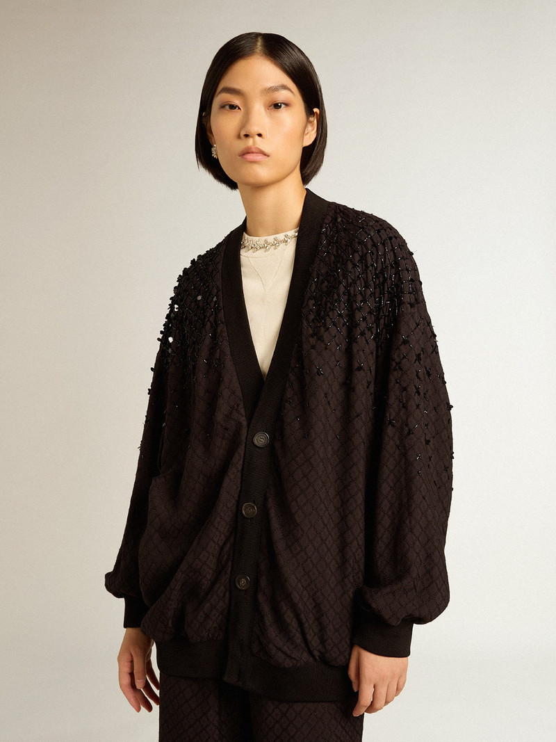 Women’s black cardigan with shaded embroidery 5