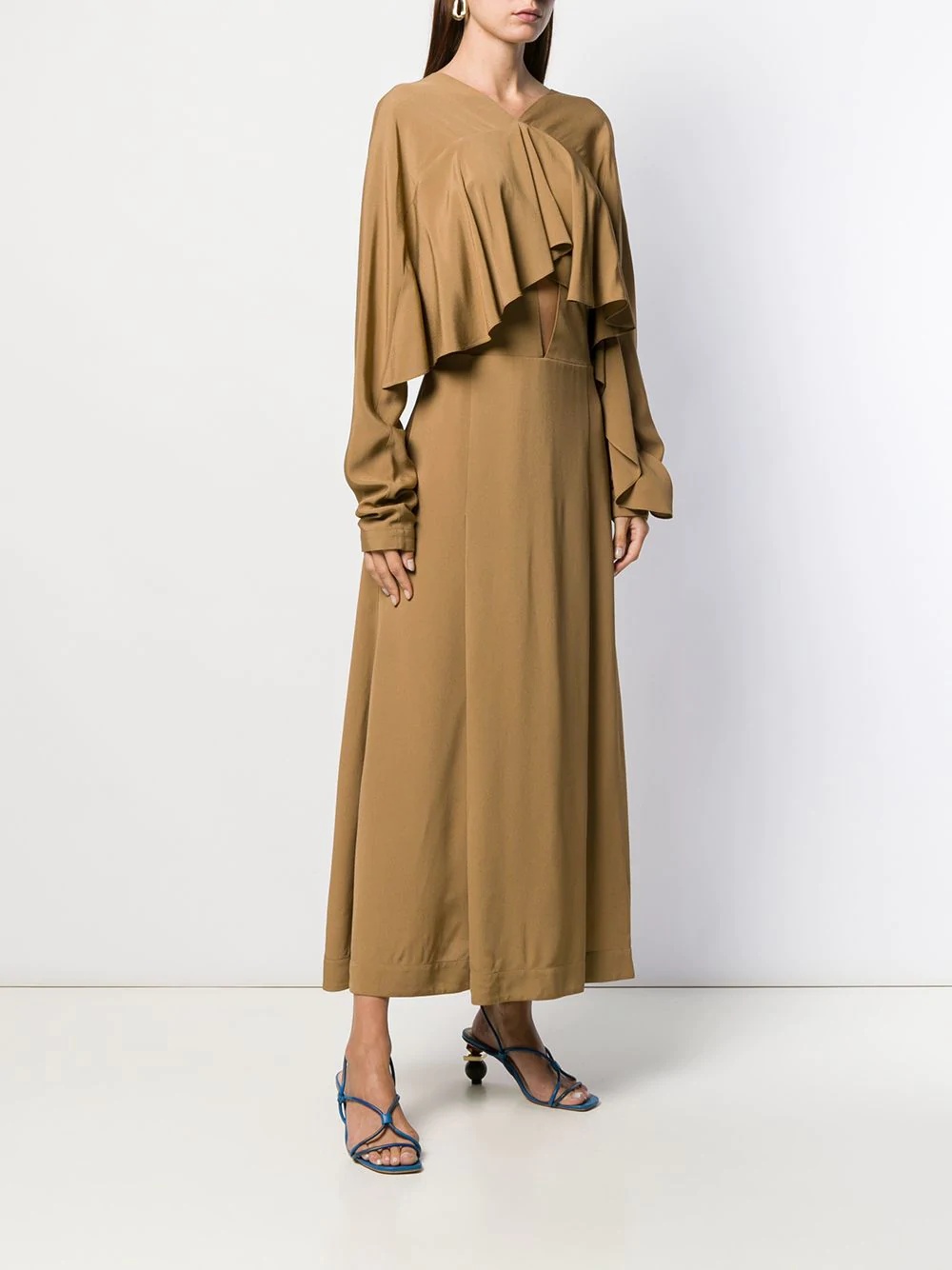 long-sleeved draped dress - 3