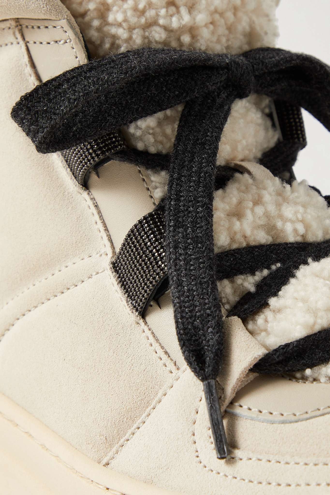 Bead-embellished shearling-trimmed suede ankle boots - 4