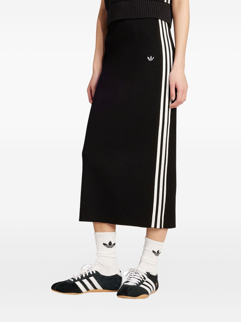 ribbed striped midi straight skirt - 2