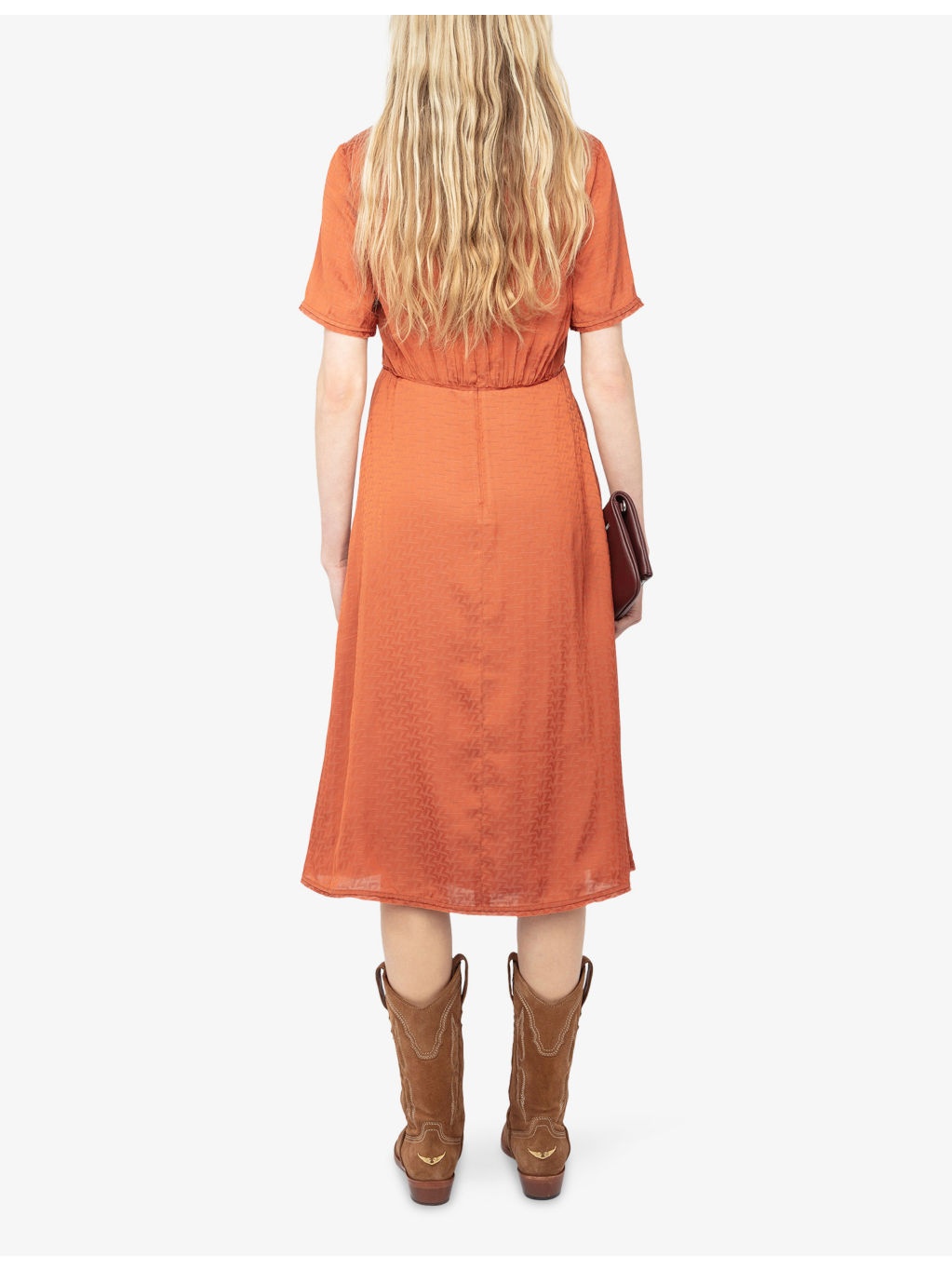 V-Neck Short-Sleeved Satin Midi Dress - 4