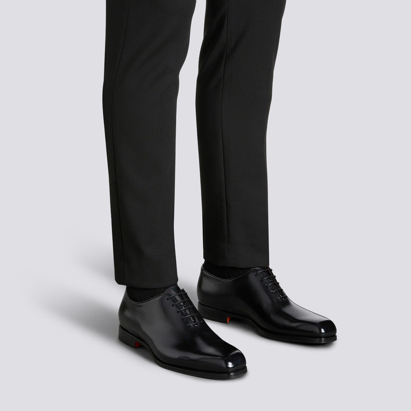 Santoni Men's black leather Oxford shoe outlook