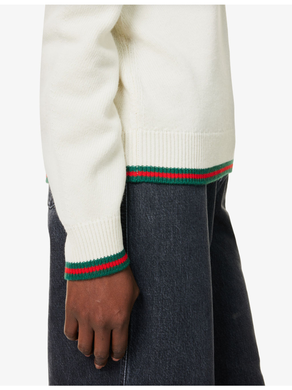Regular-fit striped-trim wool-cashmere blend knit jumper - 6