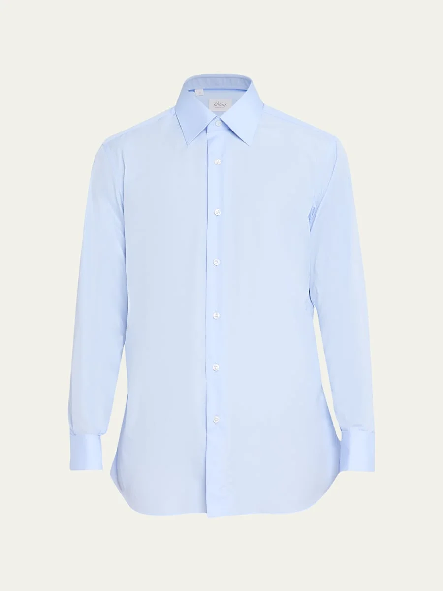 Men's Solid Cotton French-Cuff Sport Shirt - 1