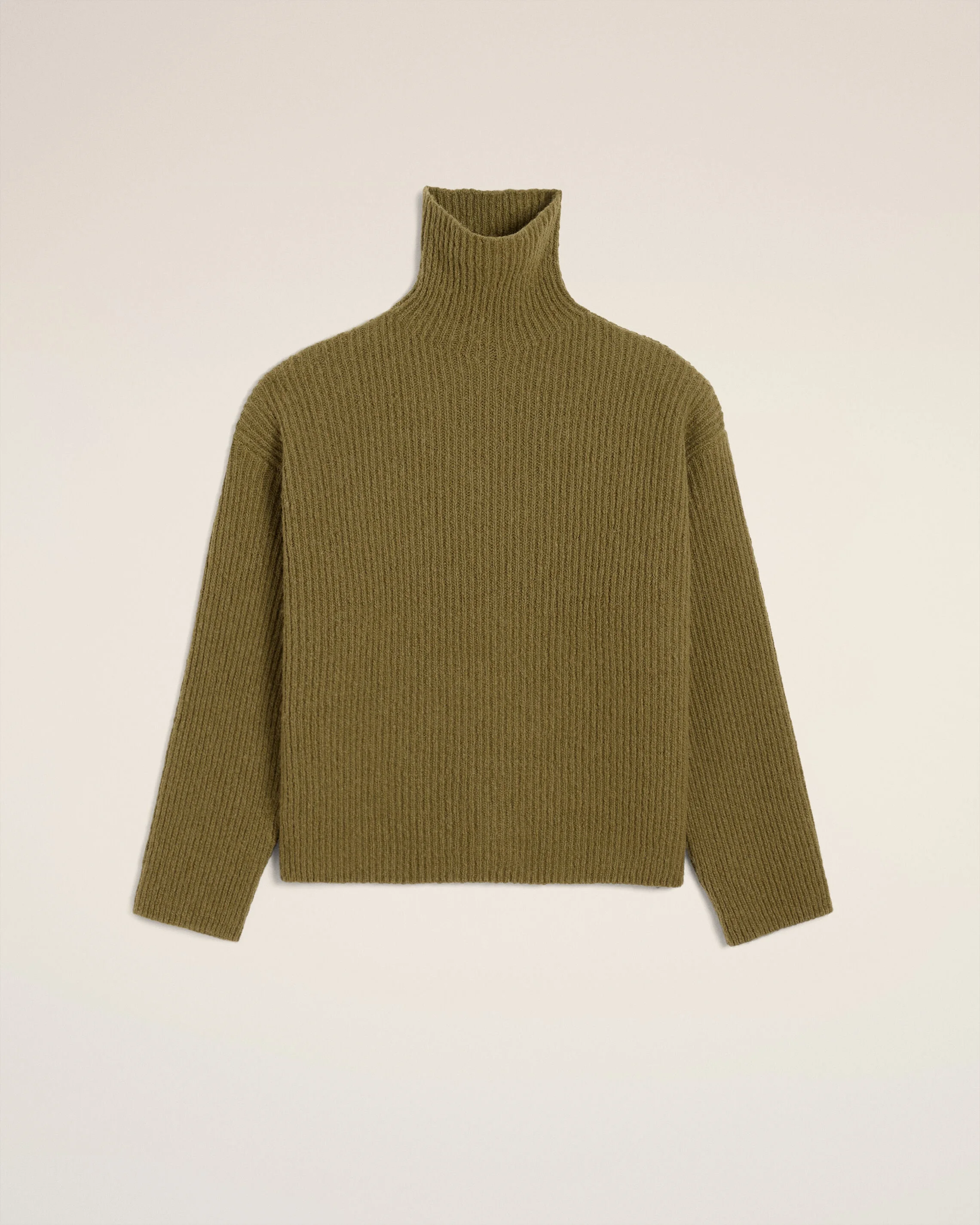 GREEN WOOL FUNNEL NECK SWEATER - 1