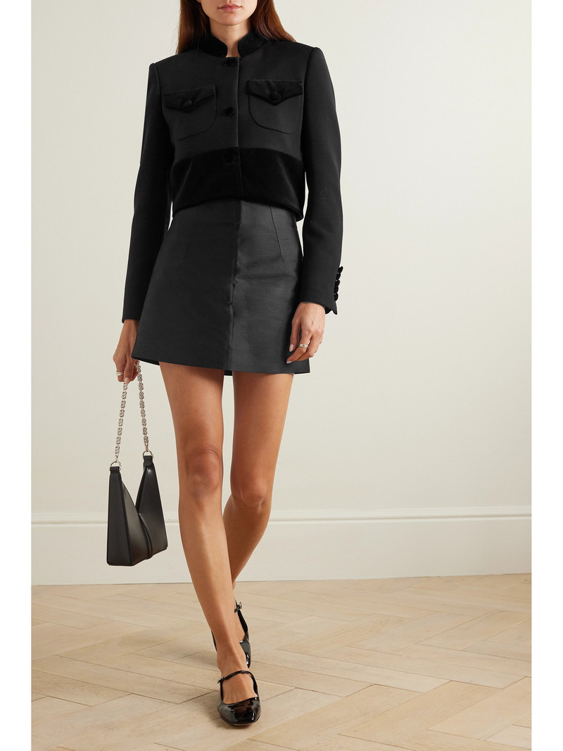 LIBEROWE + Net Sustain Raja Cropped Cotton Velvet-trimmed Wool Jacket outlook