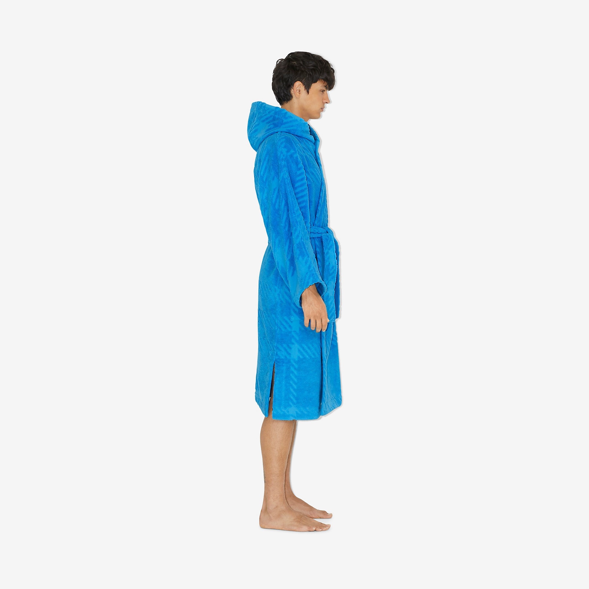 Check Cotton Jacquard Hooded Robe - 6