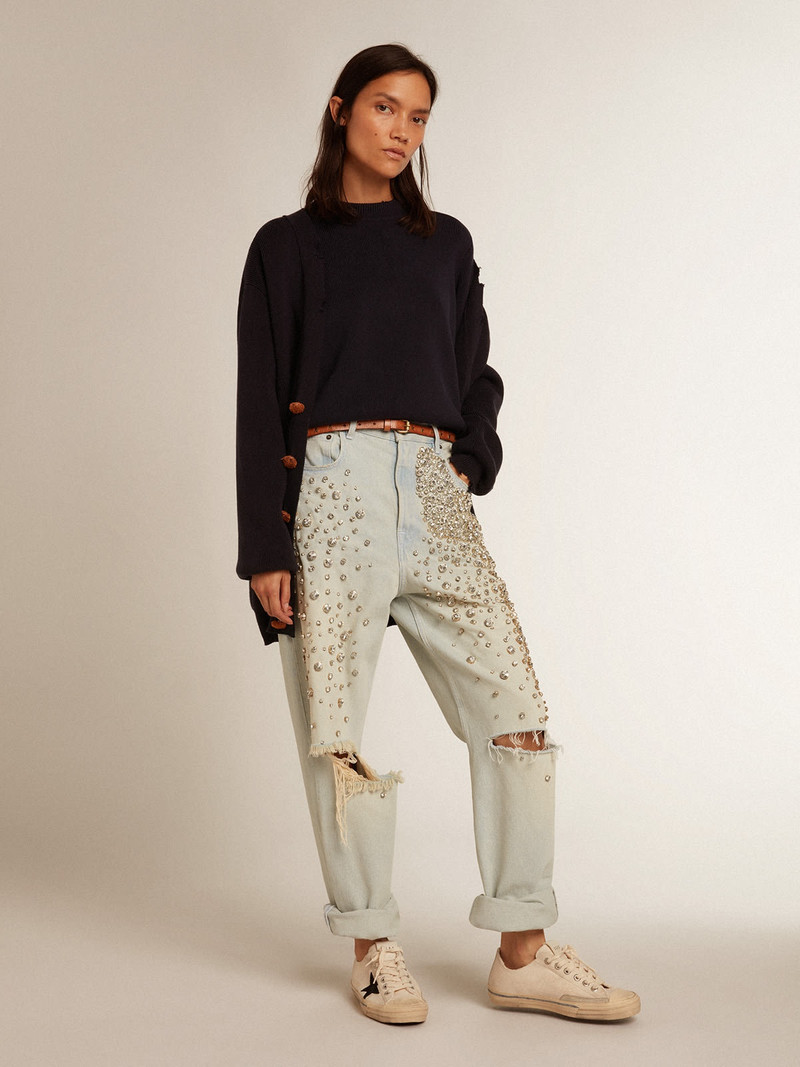 Golden Goose Women’s round-neck sweater in dark blue cotton outlook