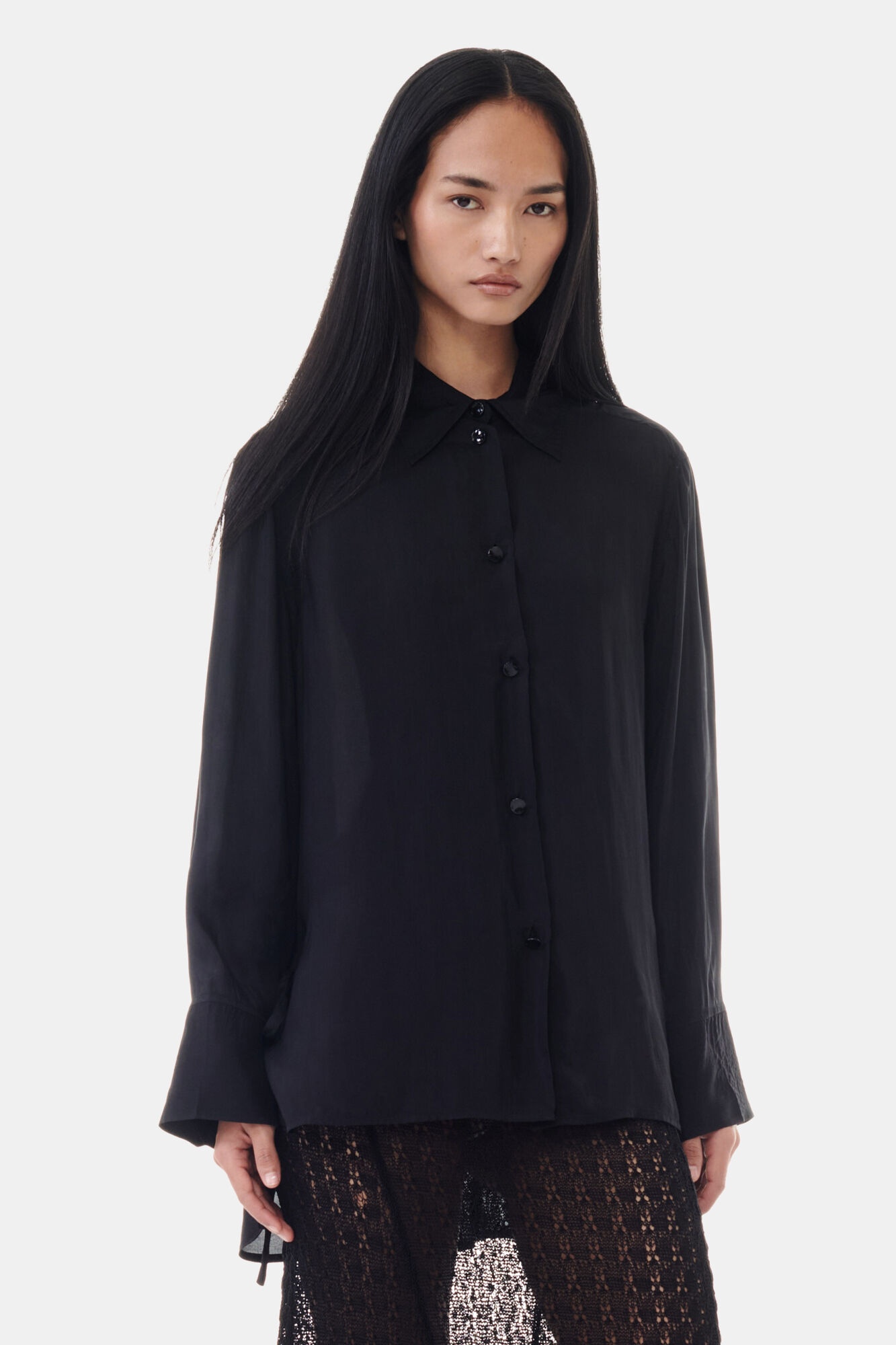 BLACK VISCOSE HABOTAI OVERSIZED SHIRT - 2