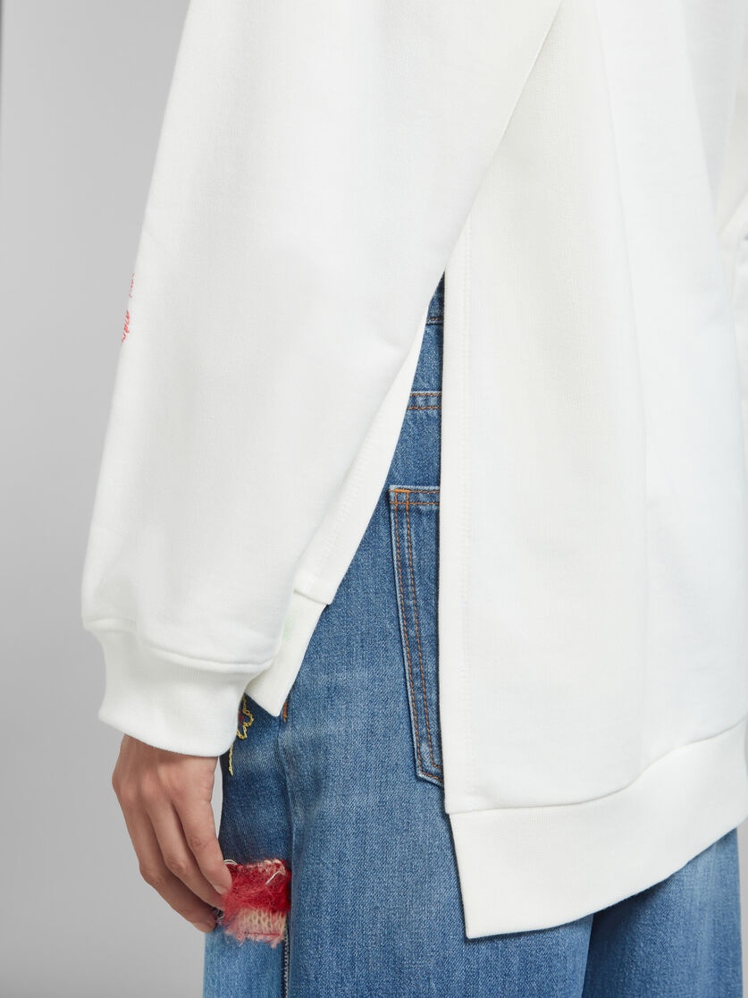 WHITE COTTON HOODIE WITH MARNI POPPIES - 5