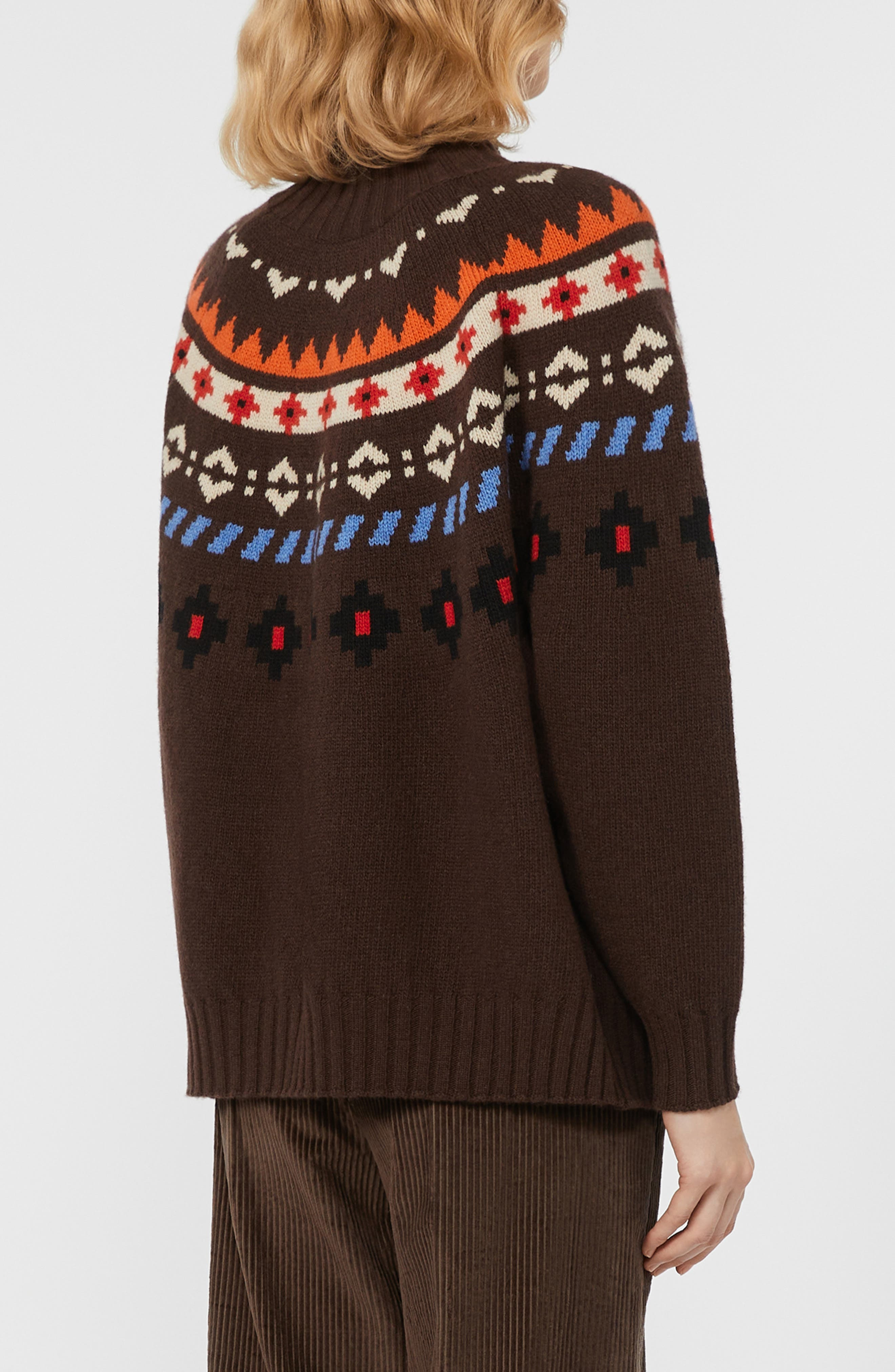 Weekend Max Mara Hardy Fair Isle Jacquard Virgin Wool Mock Neck Sweater in Chocolate at Nordstrom - 2