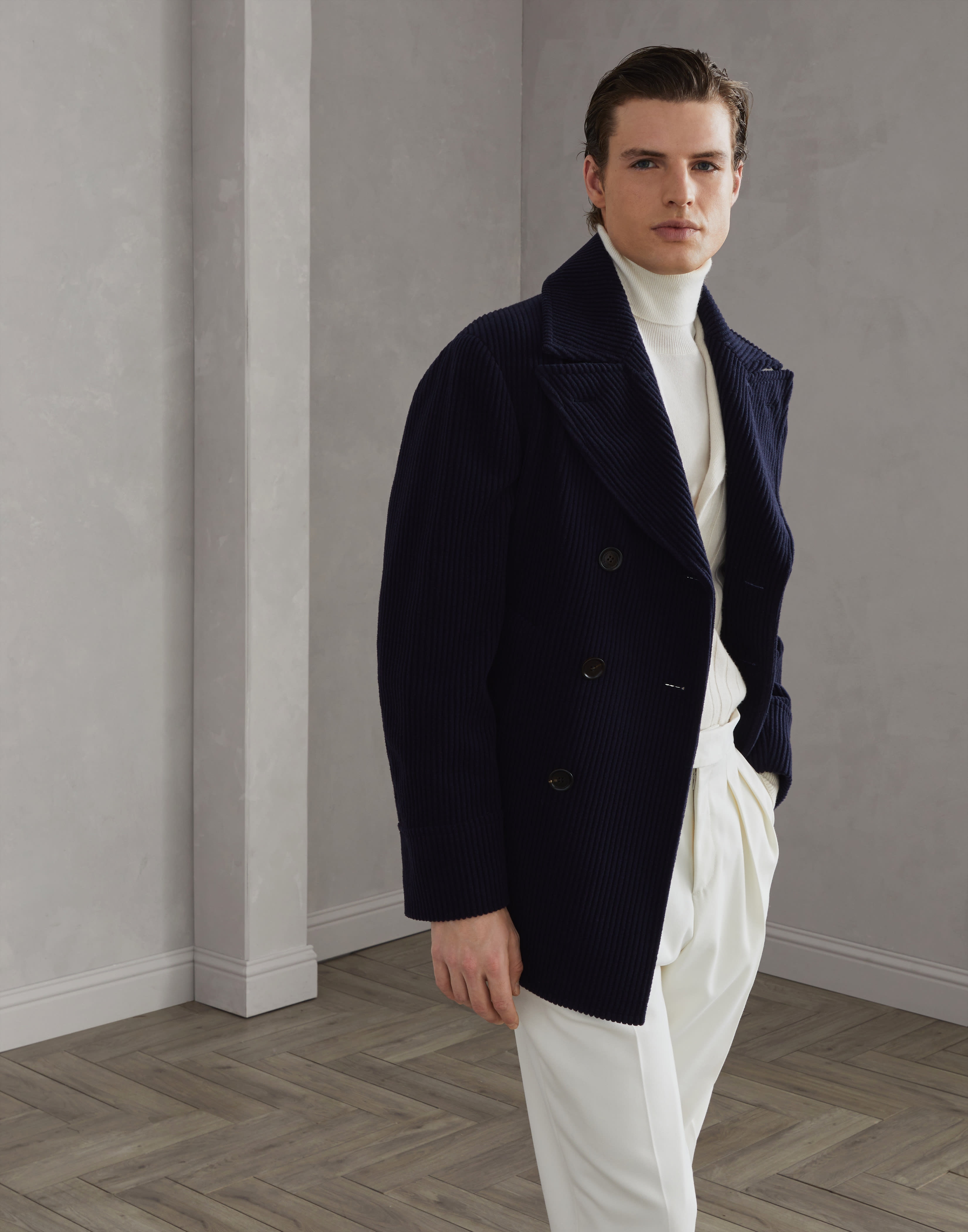 Cashmere wide wale corduroy pea coat - 4