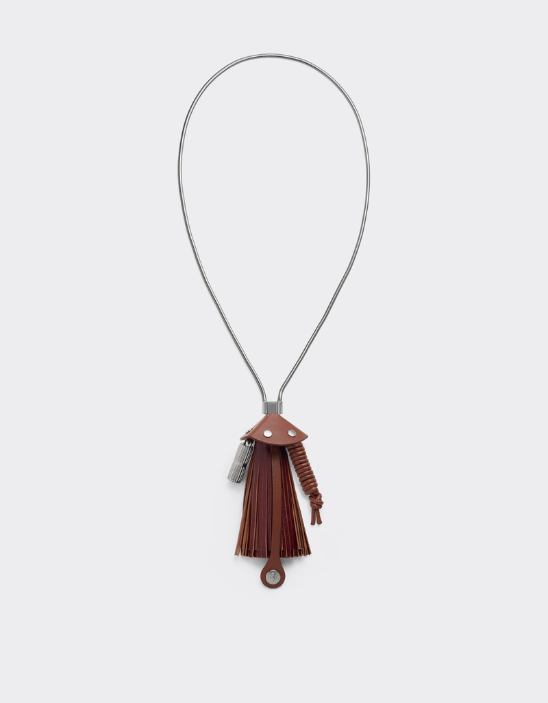 Metal and semi-gloss leather necklace 1