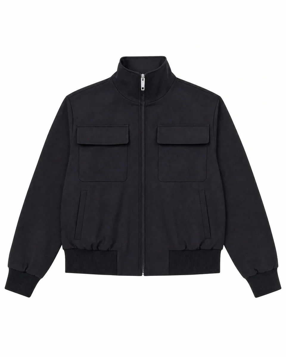 BLACK WOOL-BLEND ZIP-UP JACKET - 1