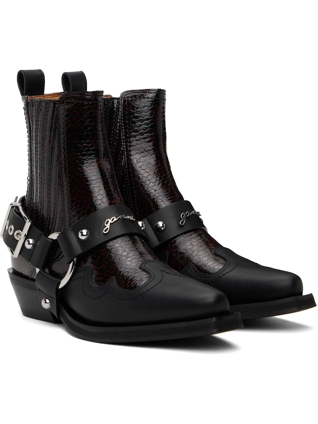 Burgundy & Black Low Cut Western Chelsea Boots - 4