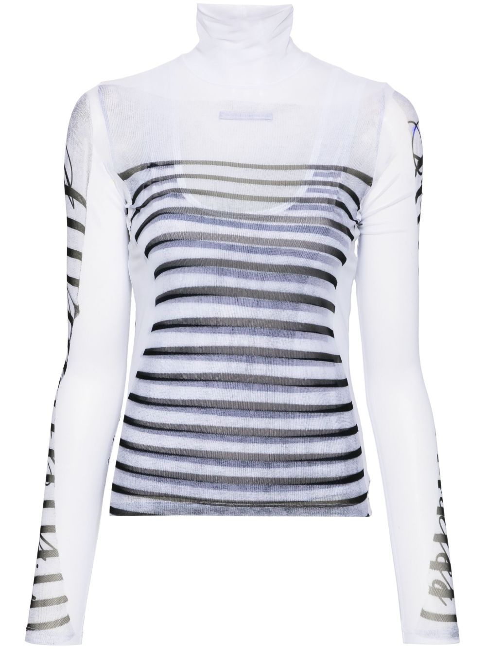 mesh-design striped T-shirt - 1