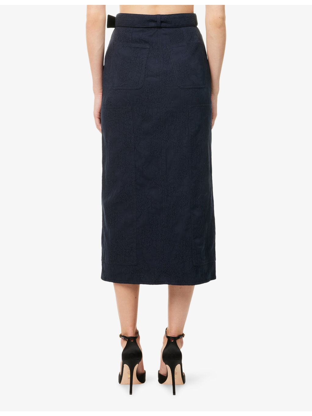 Flower-Embroidered A-Line Cotton-Blend Midi Skirt - 4