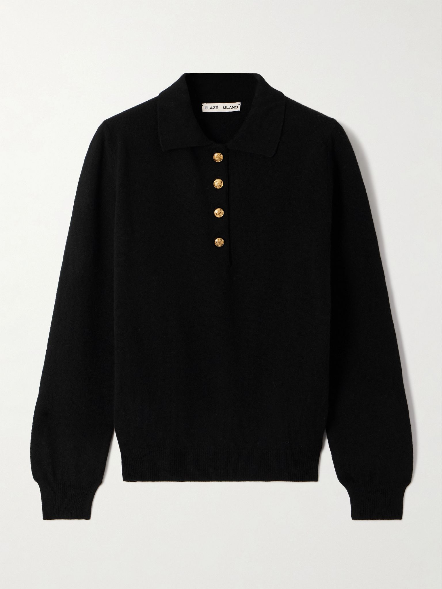 Highland wool and cashmere-blend polo sweater Black - 1