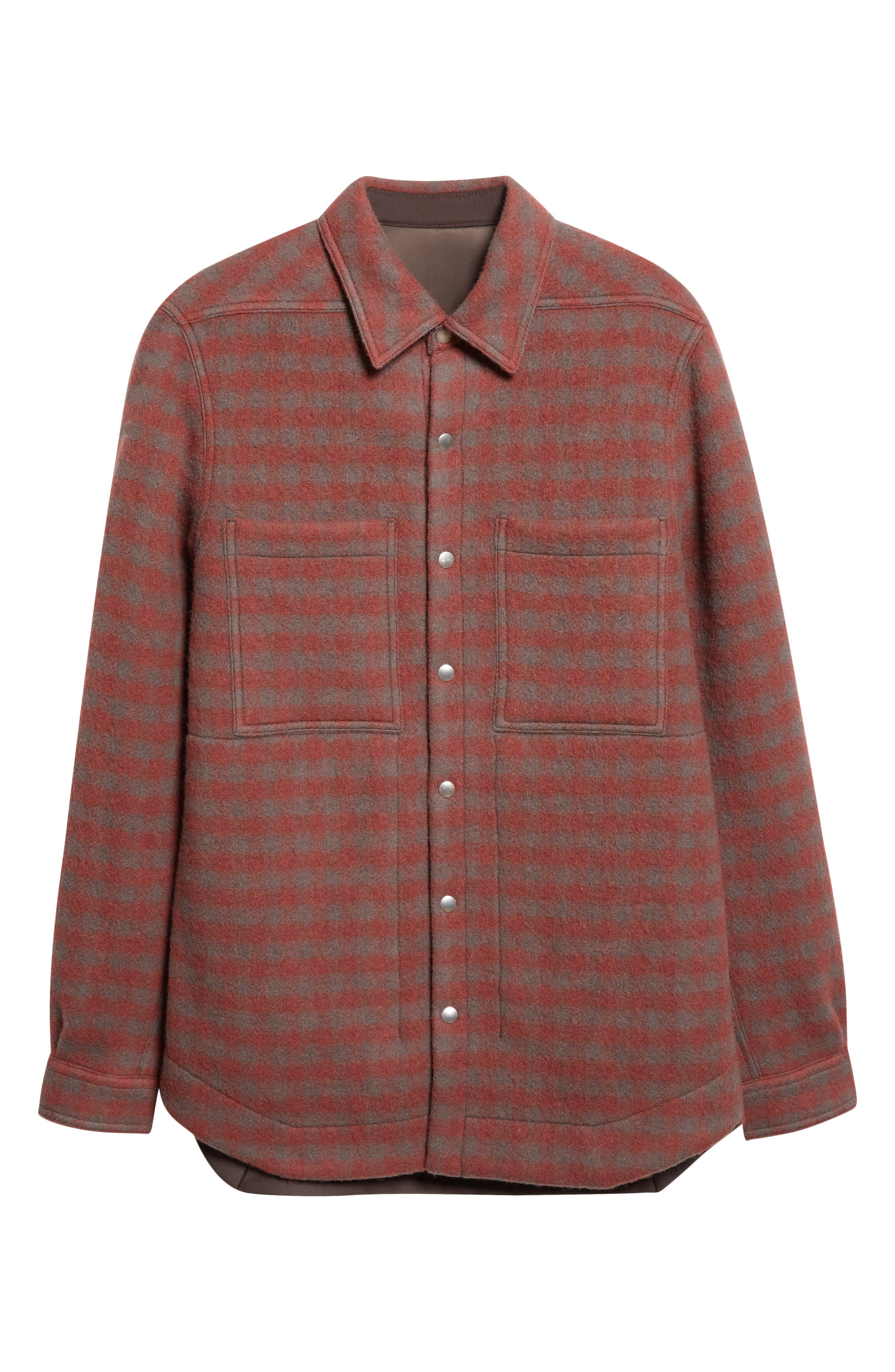 Rick Owens Check Virgin Wool Overshirt in Rosewood Plaid at Nordstrom - 6