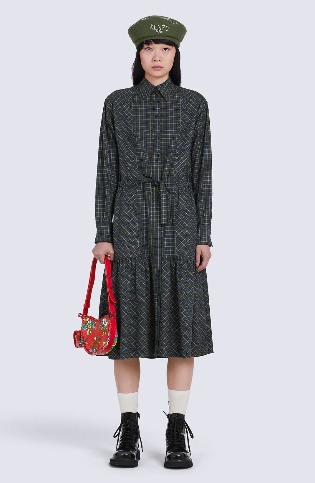 Checked midi-length shirt dress - 2