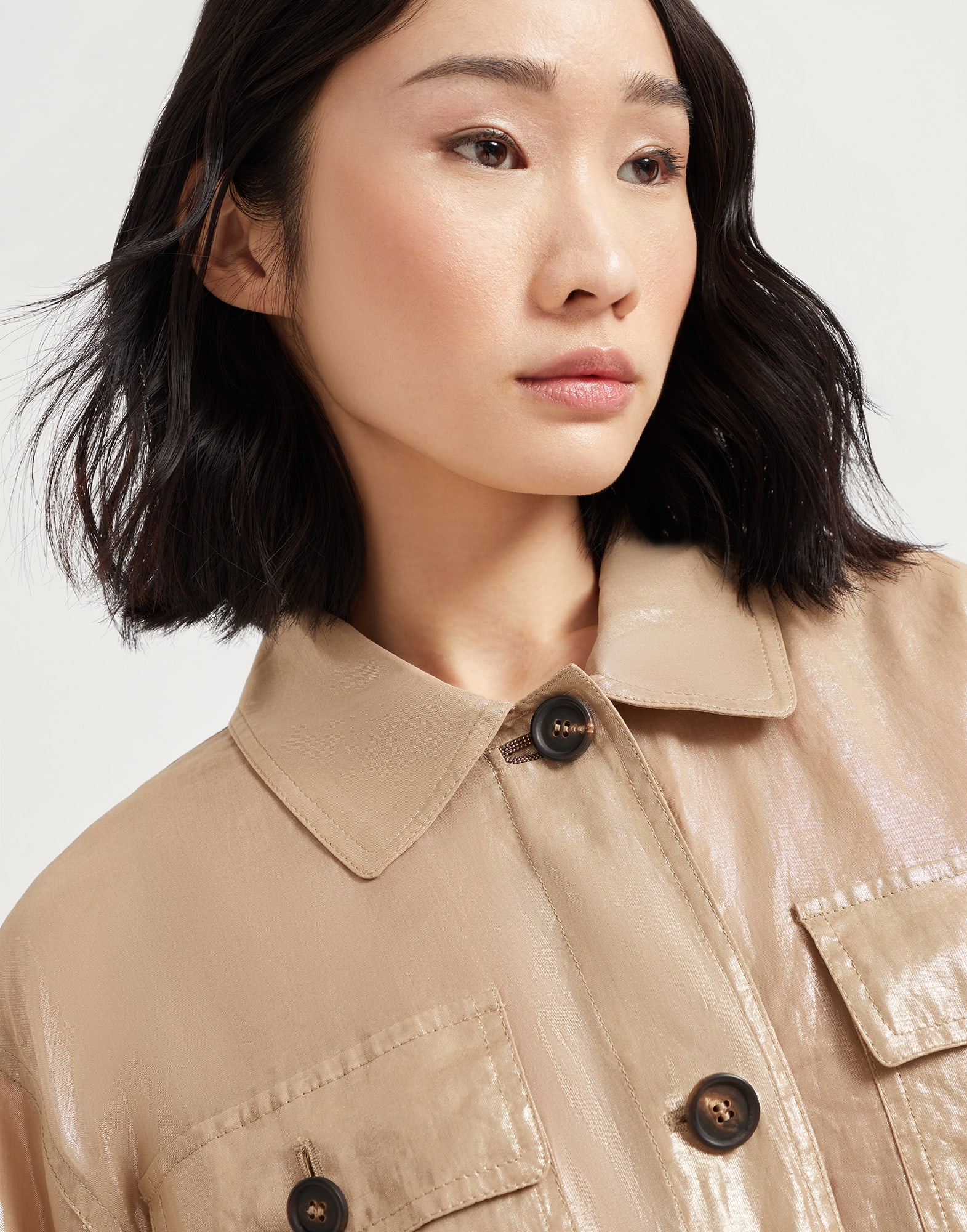 Lamé cotton gauze outerwear jacket with monili - 3