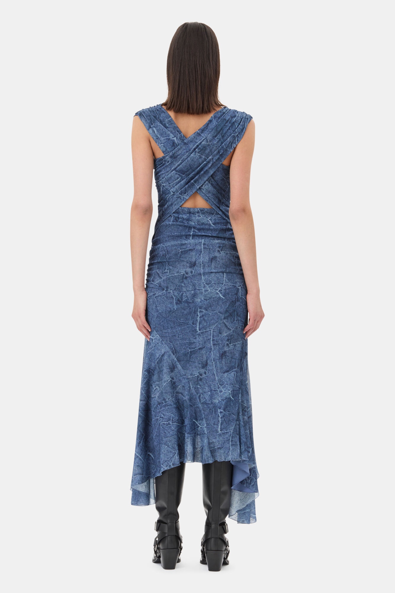 BLUE MESH RUCHED DRESS - 5