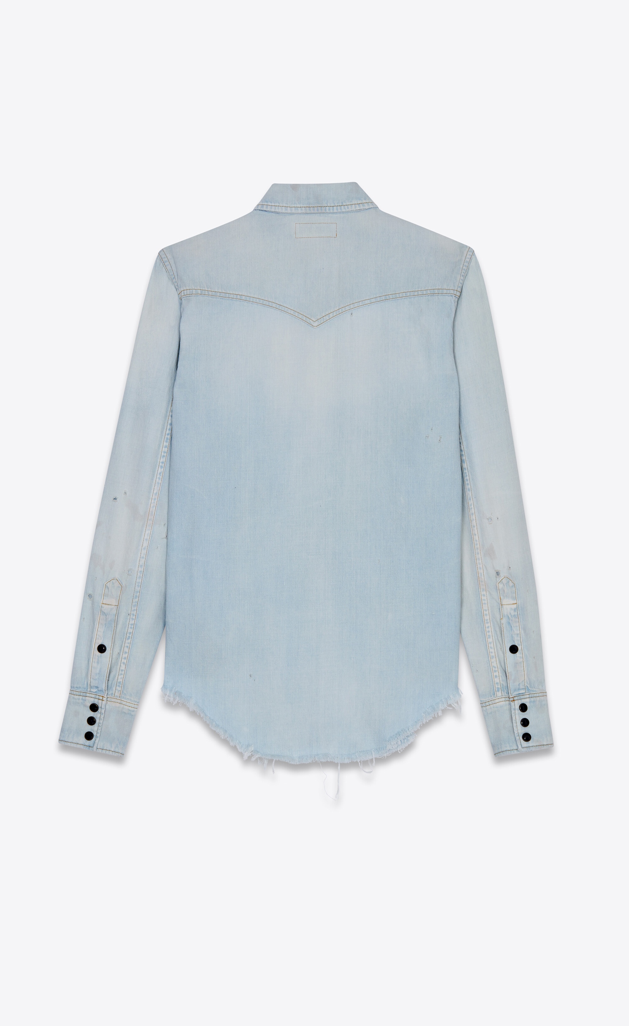 distressed western shirt in dirty sky blue denim - 2