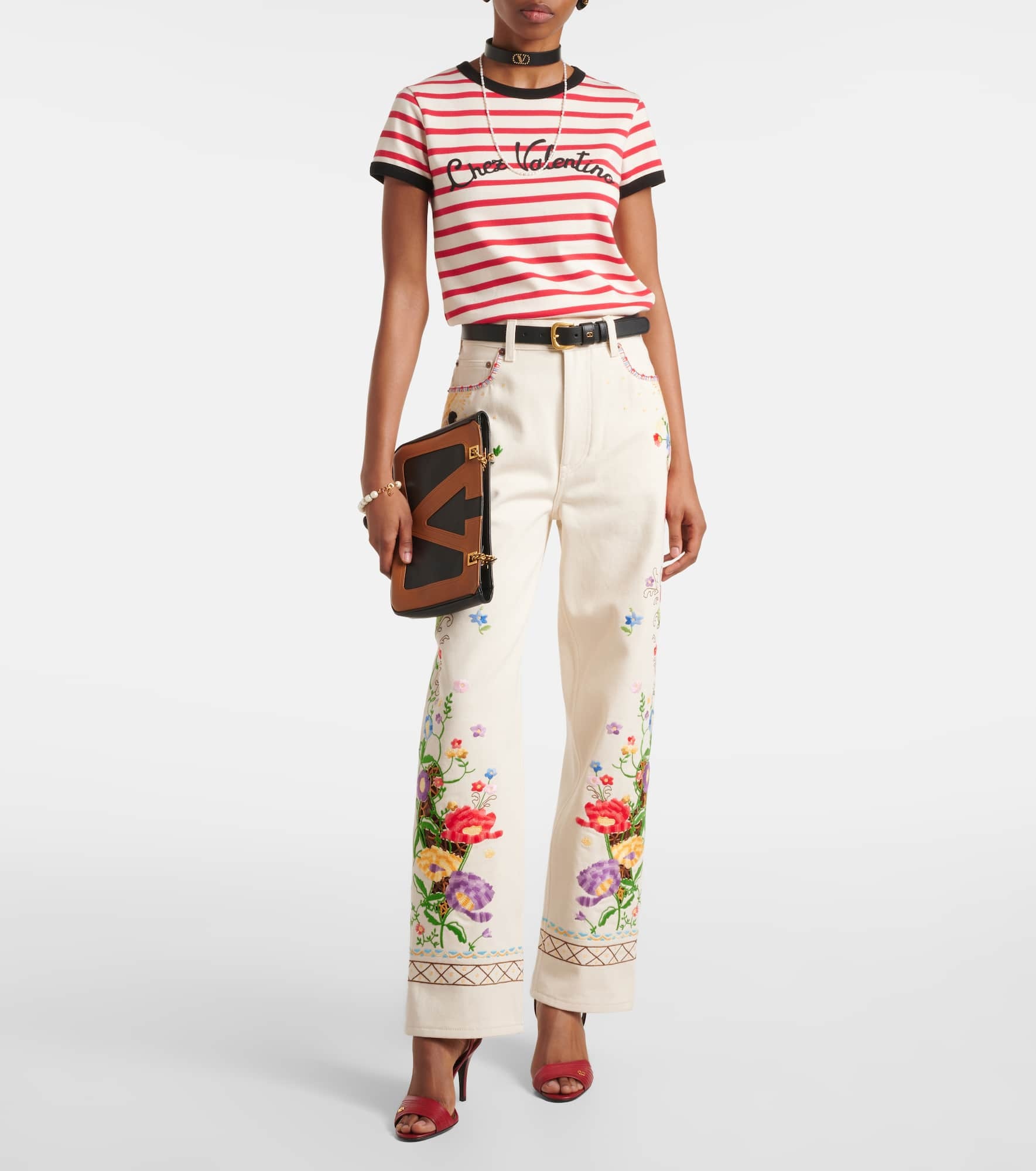 High-rise floral embroidered straight jeans - 2