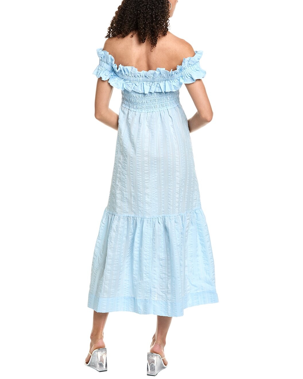 GANNI Seersucker Check Smocked Maxi Dress - 2