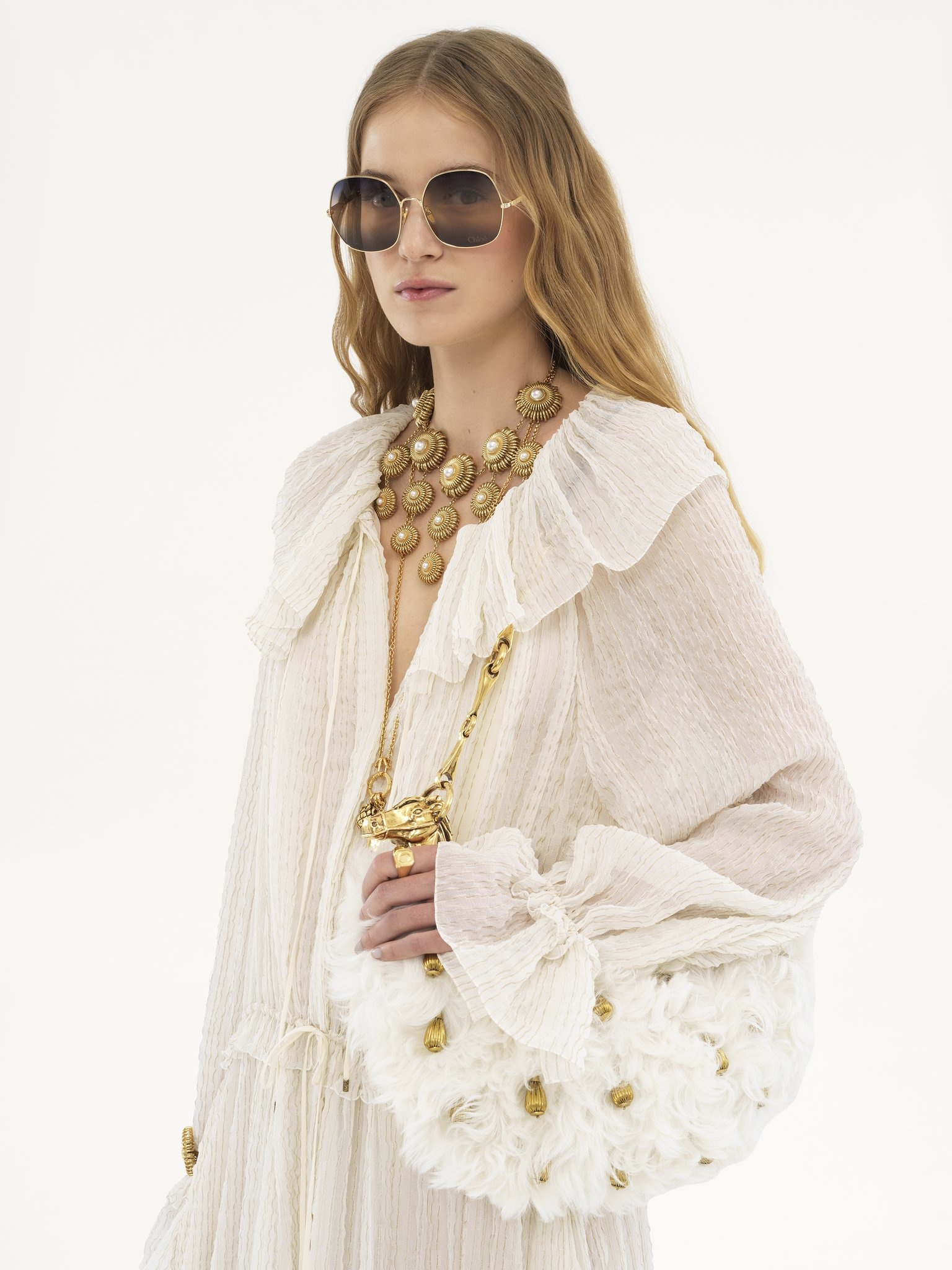 CHAIN HORSE SHOULDER BAG IN SHEARLING - 2
