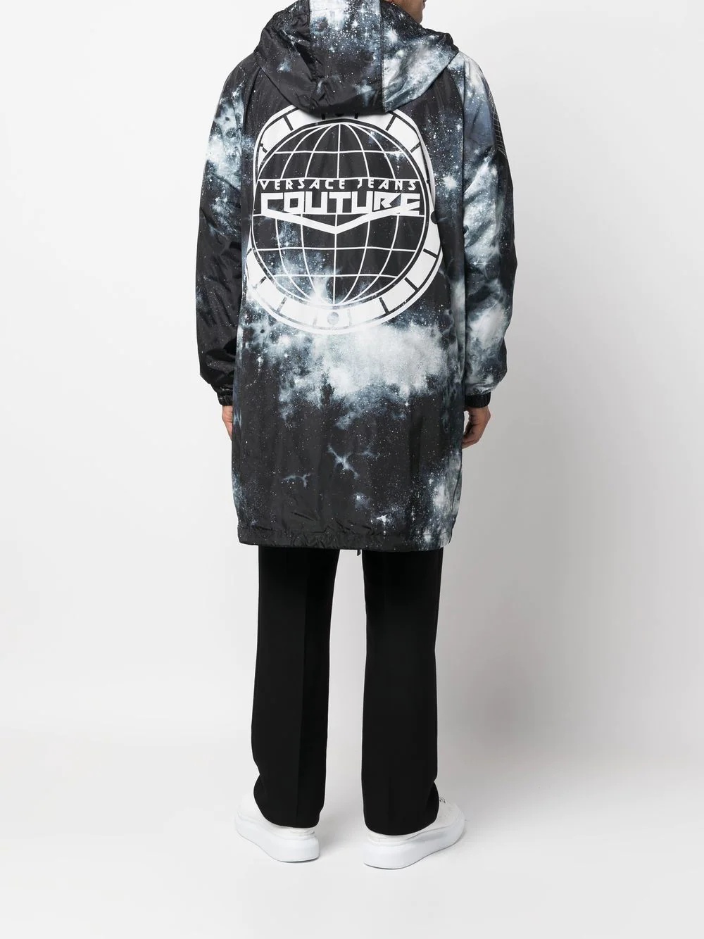 logo-print galaxy-patterned zip-up coat - 4